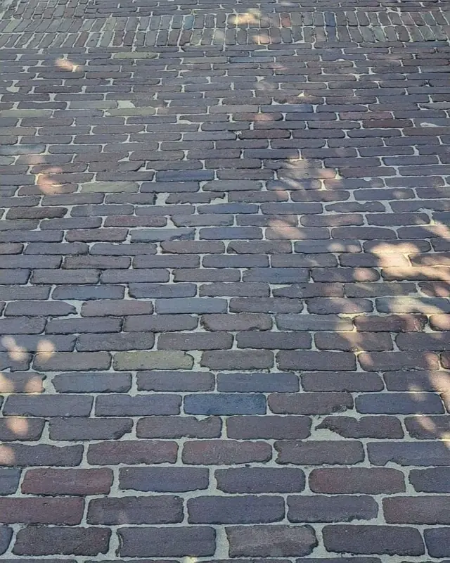 Pad in donkere gebakken klinkers na de reiniging
